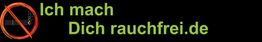 No smoking Symbol und Text: "Ich mach Dich rauchfrei.de" auf schwarzem Hintergrund.