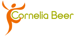 Logo: Silhouette einer tanzenden Figur neben "Cornelia Beer, Wellness-Therapeutin" in Grün.