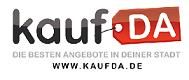 Logo von "kaufDA" mit Slogan "Die besten Angebote in deiner Stadt" und Website kaufda.de.