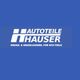 Logo von Autoteile Hauser, Groß- und Einzelhandel für KFZ-Teile auf blauem Hintergrund.