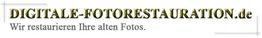 Digitale Fotorestauration: "Wir restaurieren Ihre alten Fotos." Text in schwarzer Schrift.