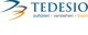 Logo von Tedesio mit Slogan: "zuhören - verstehen - lösen" und abstrakten grafischen Elementen.
