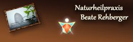 Naturheilpraxis-Beate-Rehberger-Logo mit einem Holzrahmenbild und einem stilisierten Symbol.