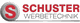 Logo mit rotem "S" und Text "SCHUSTER WERBETECHNIK" in Grau und Rot auf weißem Hintergrund.