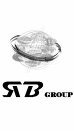 Logo con globo e testo "RB Group" in bianco e nero.