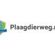 Schild met logo en tekst "Plaagdierweg.nu" in grijstinten op witte achtergrond.