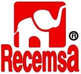 Logotipo rojo de Recemsa con la silueta de un elefante blanco.