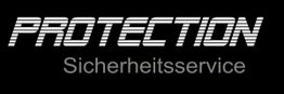 Text: "PROTECTION Sicherheitservice" in Weiß auf schwarzem Hintergrund.