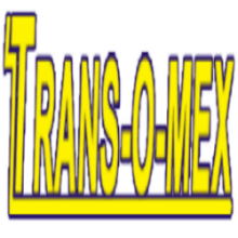 Yellow "TRANS-O-MEX" text with a blue outline on a white background.