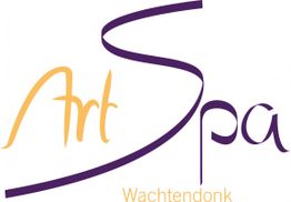 Logo mit Text "Art Spa Wachtendonk" in geschwungener Schrift, Farben: Lila und Orange.