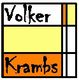 Buntes Raster mit den Wörtern "Volker" oben und "Krambs" unten, gelb und orange gefärbt.