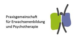 Logo: "Praxisgemeinschaft für Erwachsenenbildung und Psychotherapie" mit abstrakter Figur.
