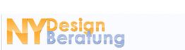 Logo mit Text "NY Design Beratung" in orange und blau.