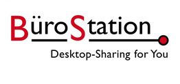Logo mit Text "BüroStation - Desktop-Sharing for You" in Schwarz und Rot.