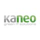 Kaneo-Logo mit Text "green IT solutions" in Grau und Grün.