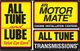 Yellow and black car care service logos for Tune and Lube, Motor Mate, and Transmissions.