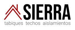 Logo de "Sierra" con techo rojo gráfico. Texto: tabiques, techos, aislamientos.