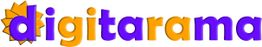 Logo de "digitarama" en letras moradas y naranjas, con un sol al inicio.