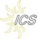 Texto "ICS" sobre un dibujo de líneas de un sol amarillo.