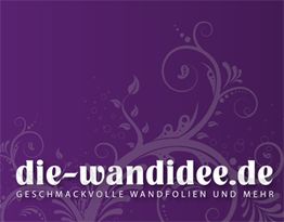 Lila Hintergrund mit Ornamenten und dem Text "die-wandidee.de - Geschmackvolle Wandfolien".