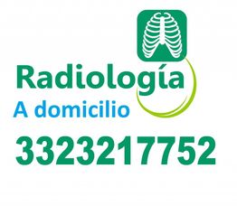 Texto: "Radiología a domicilio. 3323217752". Icono de radiografía.