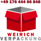 Rotes Verpackungssymbol mit Telefonnummer und "Weirich Verpackung" darunter.