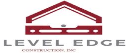 Logo of Level Edge Construction, Inc. featuring a stylized red roof and a level tool.