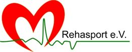 Rotes Herz mit grünem Herzschlag, daneben die Schrift "Rehasport e.V.".