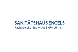 SANITÄTSHAUS ENGELS-Logo mit Slogan: Fachgerecht - Individuell - Persönlich, blauer Text.