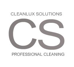 Logo mit Text: "Cleanlux Solutions", "CS", "Professional Cleaning".