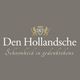 Logo van Den Hollandsche met de tekst "Schoonheid in gedenktekens" en een wapen met leeuwen.