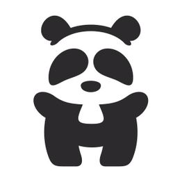 Simple black and white panda illustration with rounded shapes, standing upright.