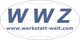 WWZ-Logo vor grauem Globus-Hintergrund mit URL: www.werkstatt-welt.com.