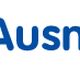Logo van Ausnutria met gestileerde menselijke figuur in blauw en oranje.