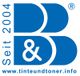 Blaues Logo mit "B&B", "Seit 2004" und Webseite: tinteundtoner.info.