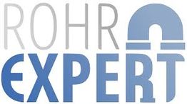 Textlogo mit dem Schriftzug "ROHR EXPERT" in Grau und Blau, stilisiertes Rohrsymbol rechts.