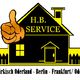 Da ist ein schwarzes Hauslogo mit Daumen hoch und Text: H.B. Service, Märkisch Oderland, Berlin.