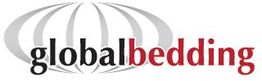 Logo von "global bedding" mit grauem Bogenmuster darüber.