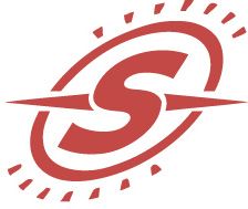 Rotes "S" mit Pfeilen und Strahlen in elliptischer Form.