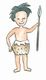 Cartoon einer prähistorischen Person mit Speer und Fellkleidung.