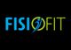 Logo con testo "FISIOFIT" in blu e verde su sfondo nero, con figura stilizzata al centro.