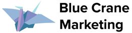 Origami blue crane logo with "Blue Crane Marketing" text.