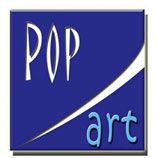 Imagen con las palabras "Pop Art" en letras blancas y azules sobre fondo azul.