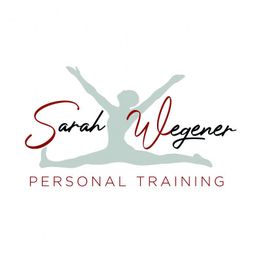 Logo mit grauem Tänzer-Silhouette, roter Schriftzug "Sarah Wegener", Text "Personal Training".