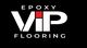 Logo of Epoxy VIP Flooring with bold letters and a red accent on a black background.