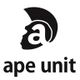 Logo: Silhouette eines Affenkopfes mit Buchstabe "a" innen, darunter Text "ape unit" in Schwarz.