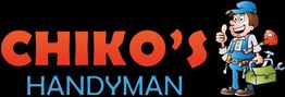 Cartoon handyman with tools next to "Chiko's Handyman" in bold red and blue text.