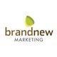 Logo with green abstract shape above text: "brandnew MARKETING."
