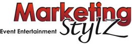 Logo mit dem Text "Marketing Stylz" in Rot und Schwarz. Darunter steht "Event Entertainment".