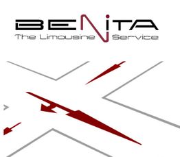 Logo mit Schriftzug "Benita The Limousine Service" und roten, diagonalen Pfeilen.